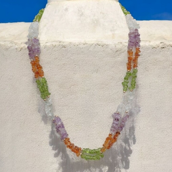 Vintage Jewelry - Vintage carnelian,peridot,amethyst stone necklace